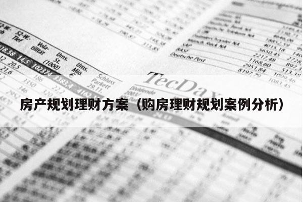 房产规划理财方案（购房理财规划案例分析）