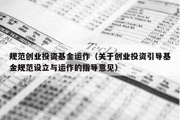 规范创业投资基金运作（关于创业投资引导基金规范设立与运作的指导意见）