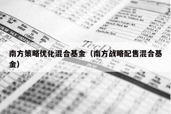 南方策略优化混合基金（南方战略配售混合基金）